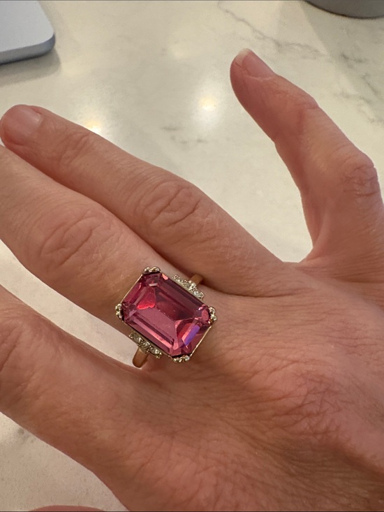 Jewelry - Pink Statement Emerald-Cut Ring with Gold Band